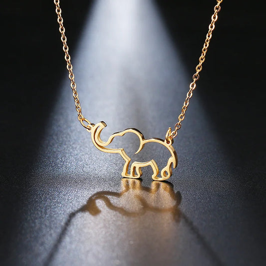 Elephant Pendant Necklaces Stainless Steel Gold Color