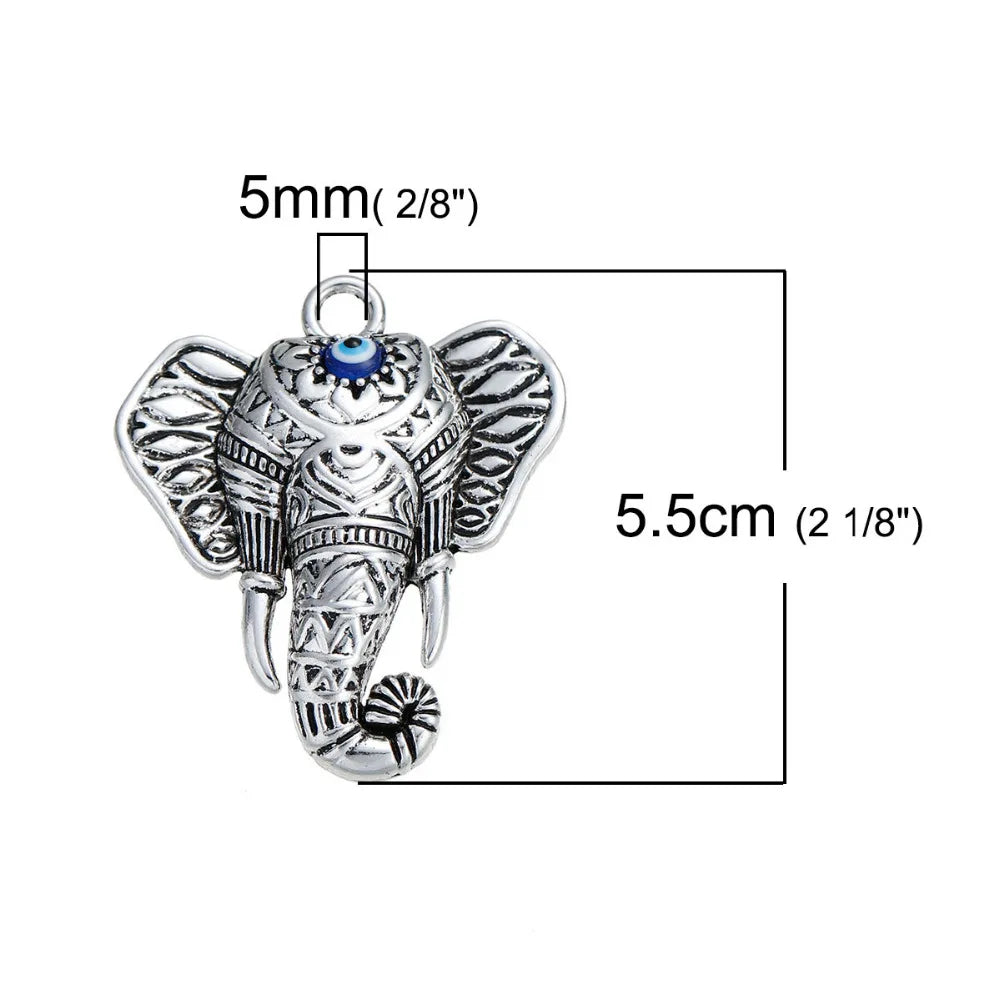 Elephant Zinc Alloy Silver Color DIY Pendants 2 Items