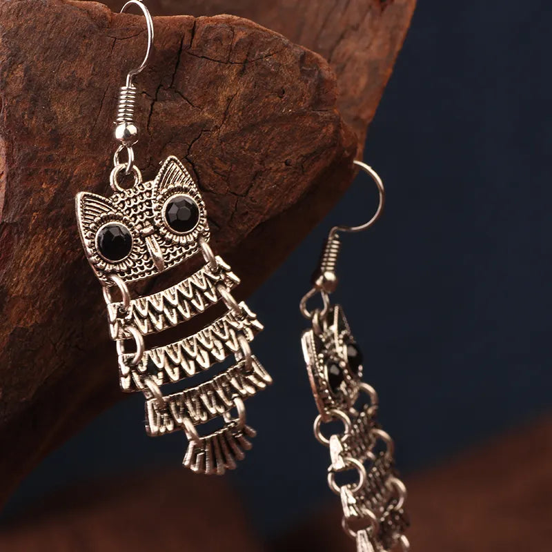 Owl Earrings Silver Drop Earrings