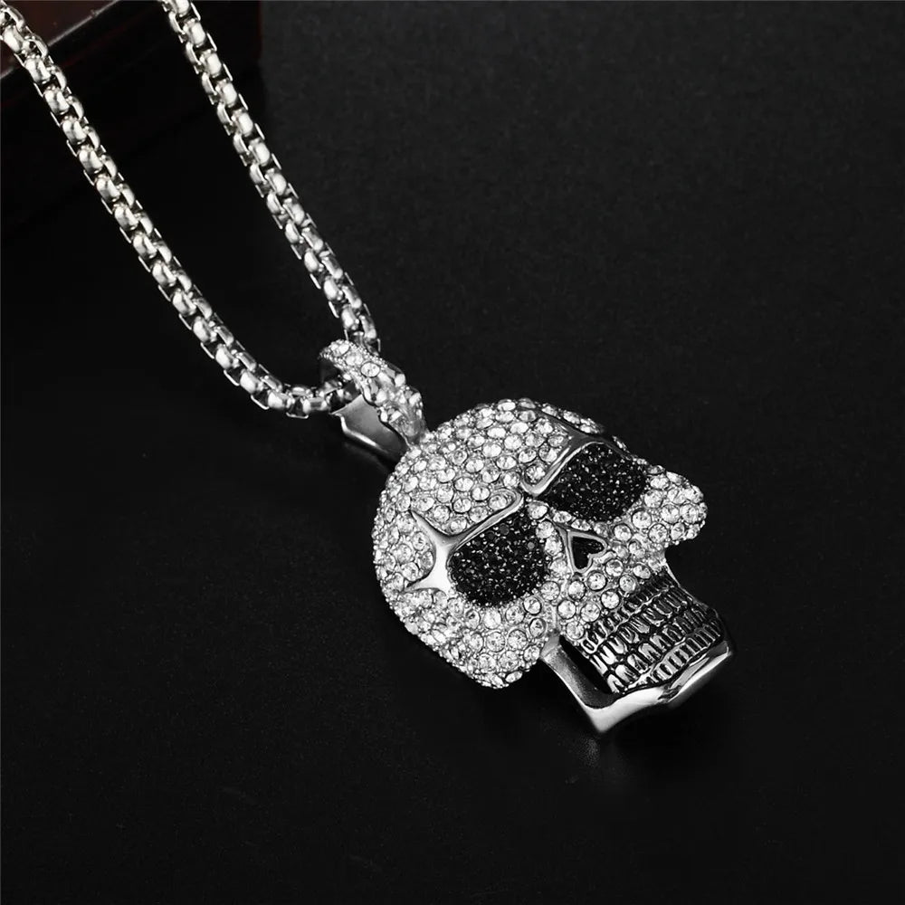 Skull Pendants Necklaces Rhinestone Titanium Stainless Steel