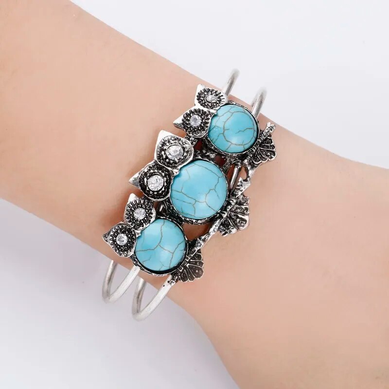 Owl Cuff Bangles Silver Plated Bracelet Retro