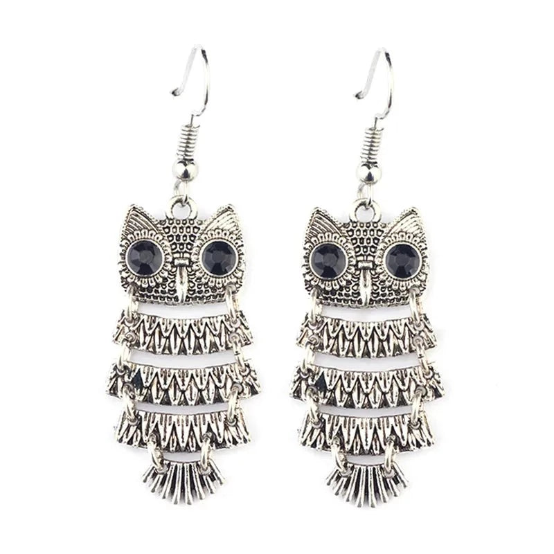 Owl Earrings Silver Drop Earrings