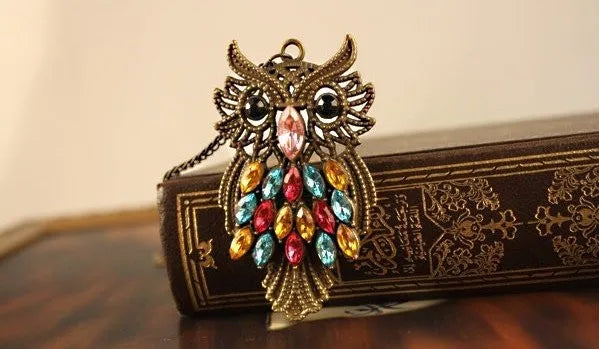 Owl Colorful Rhinestone Necklace