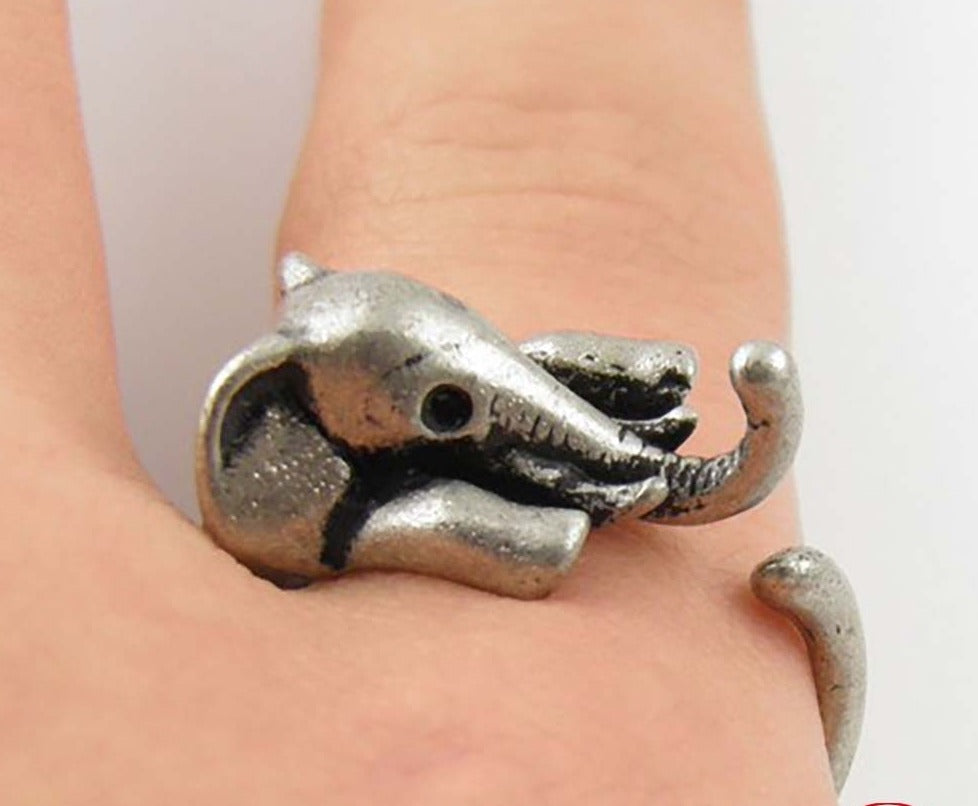 Silver Elephant Cute Ring Adjustable Size