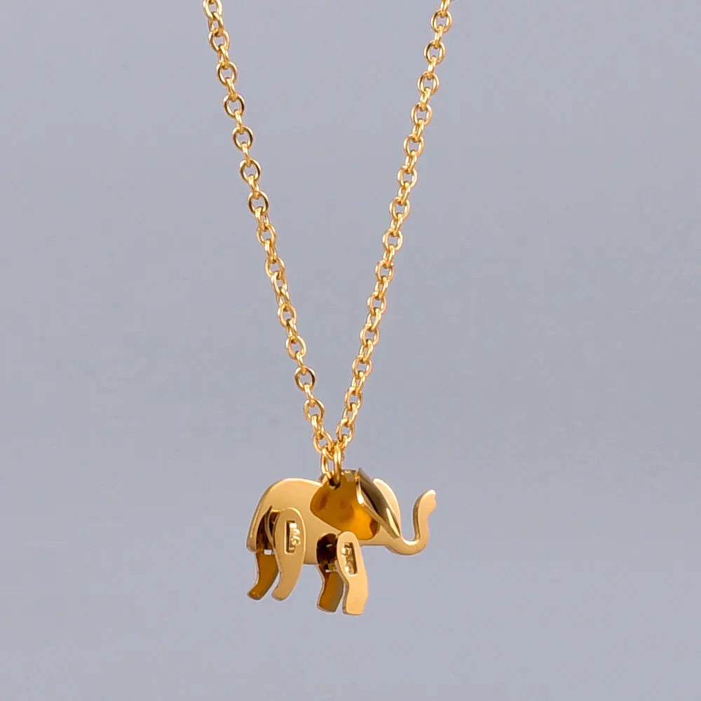 Elephant Pendant Necklace Gold Color Titanium Steel