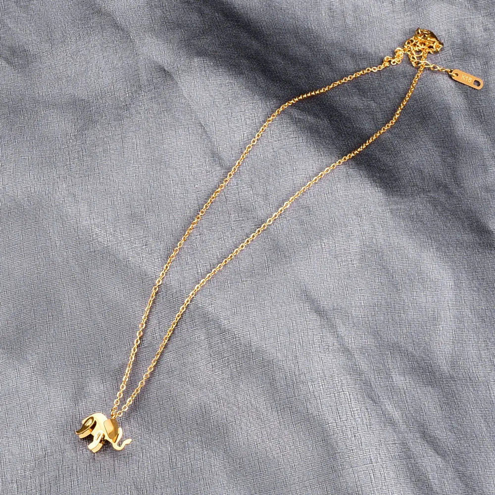 Elephant Pendant Necklace Gold Color Titanium Steel