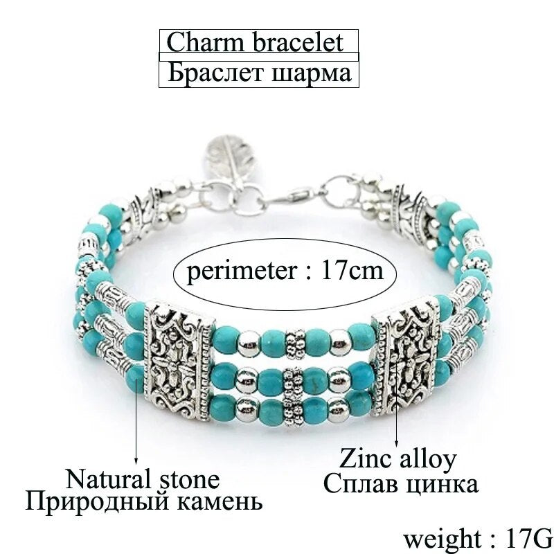 Native Stone Beaded Feather Bracelet