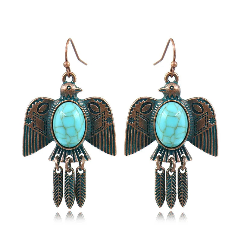 Native Turquoise Dangle Earrings Metal Green Antique