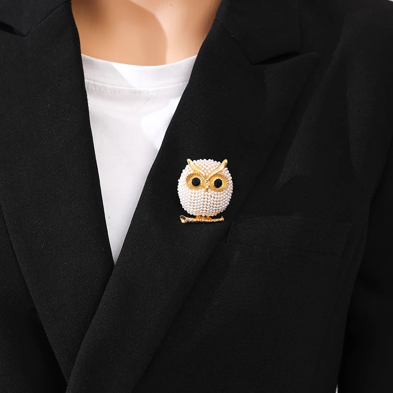 Owl Pearl Brooch Scarf Clip Collar