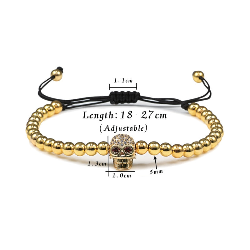 Beads Crystal Adjustable Bracelets Skull Head Punk