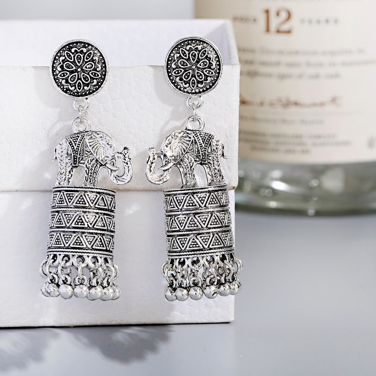 Elephants Tassel Dangle Earrings Gold Silver Color