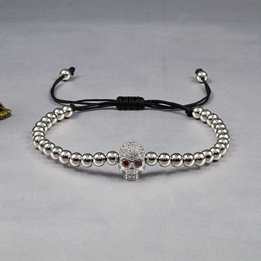 Beads Crystal Adjustable Bracelets Skull Head Punk
