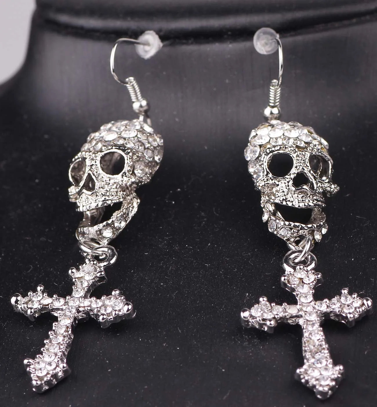 Skull Full Drill Silver/ Black Color Chain Earrings Necklaces
