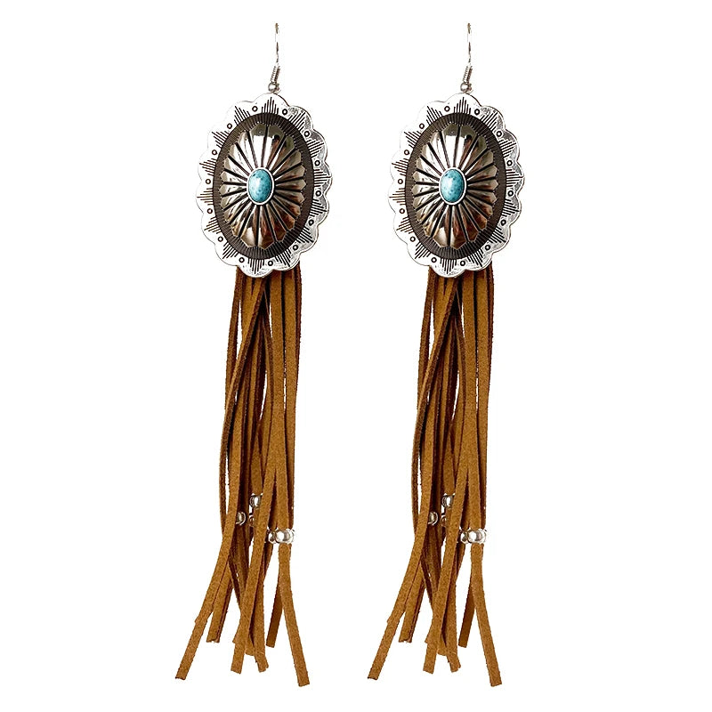 Native Long Tassel Turquoise Earrings