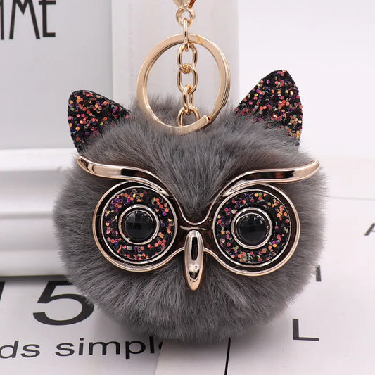 Owl Keychain Fur Ball