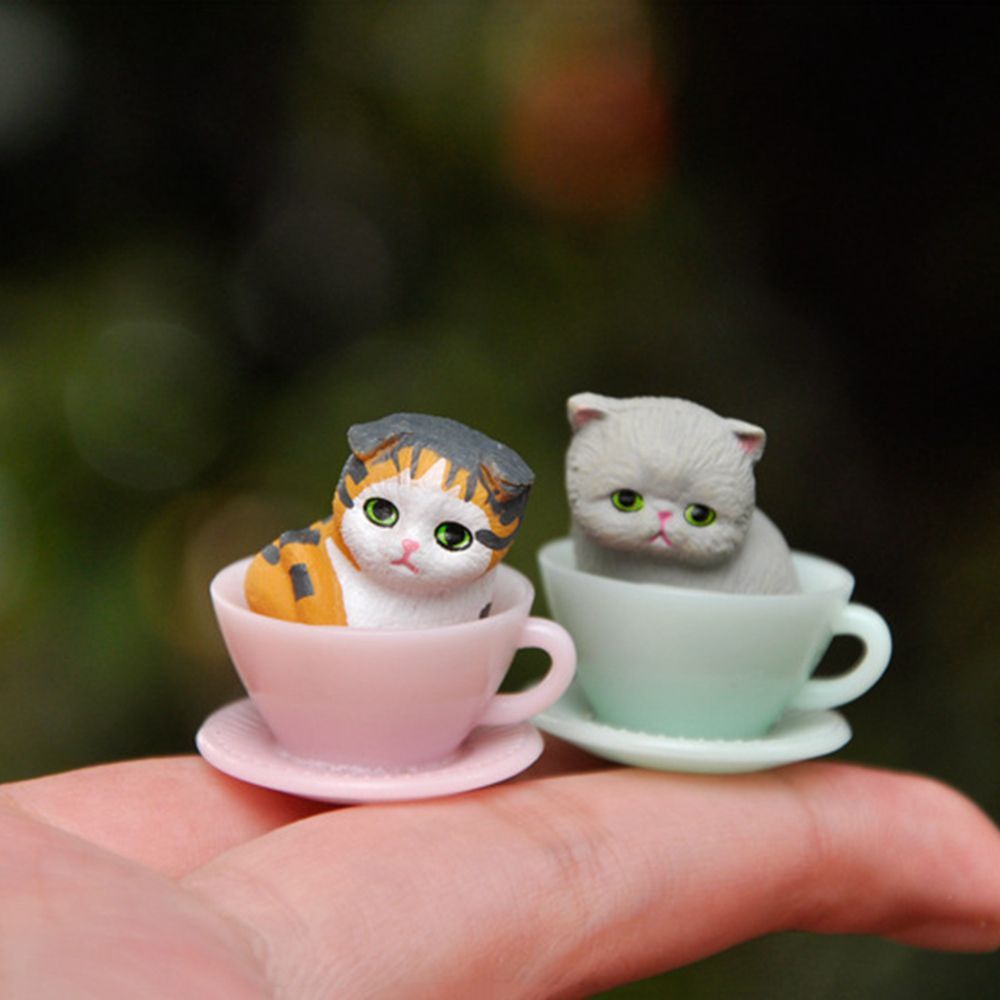 8 Items Cute Cartoon Teacup Cat Decoration