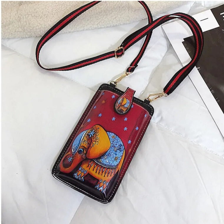 Elephant Print Cell Phone Bag PU Leather Bags
