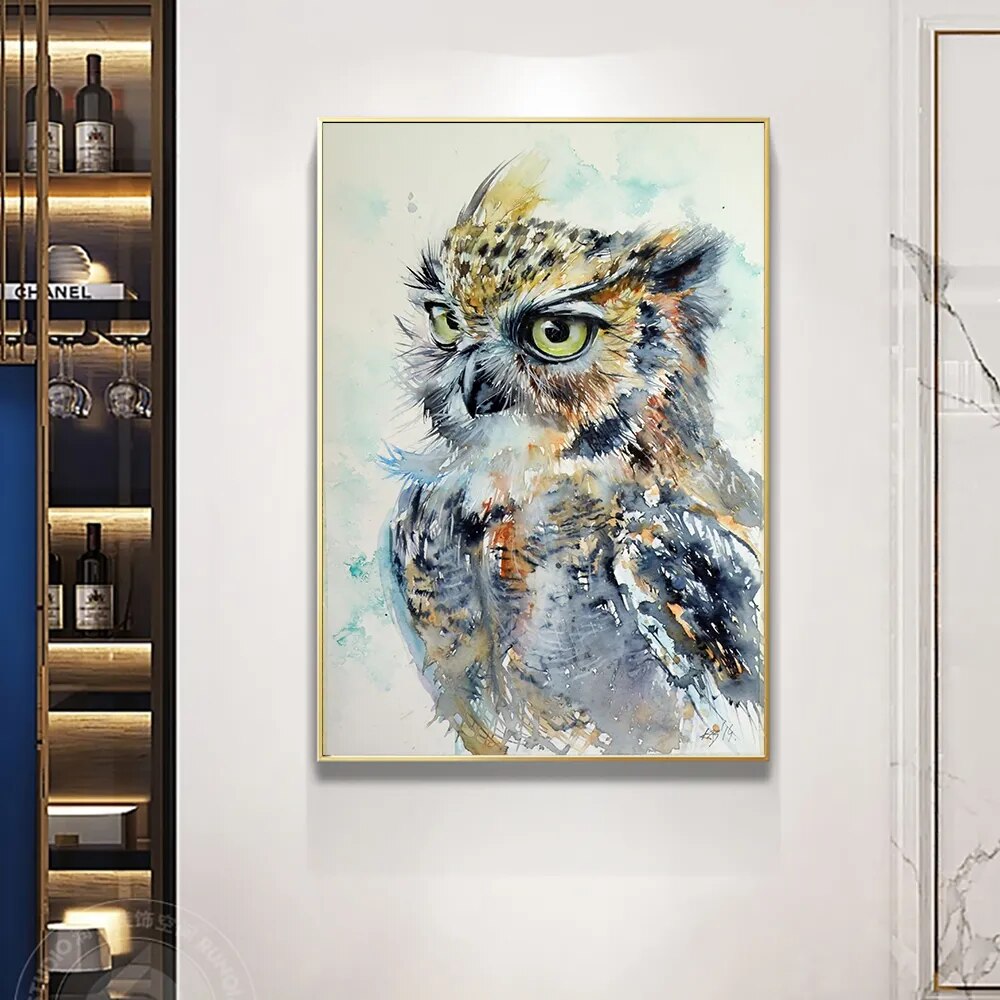 Owl Watercolour Painting Canvas