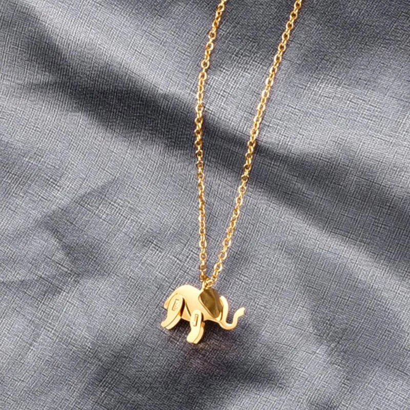 Elephant Pendant Necklace Rose Gold Color Titanium Steel