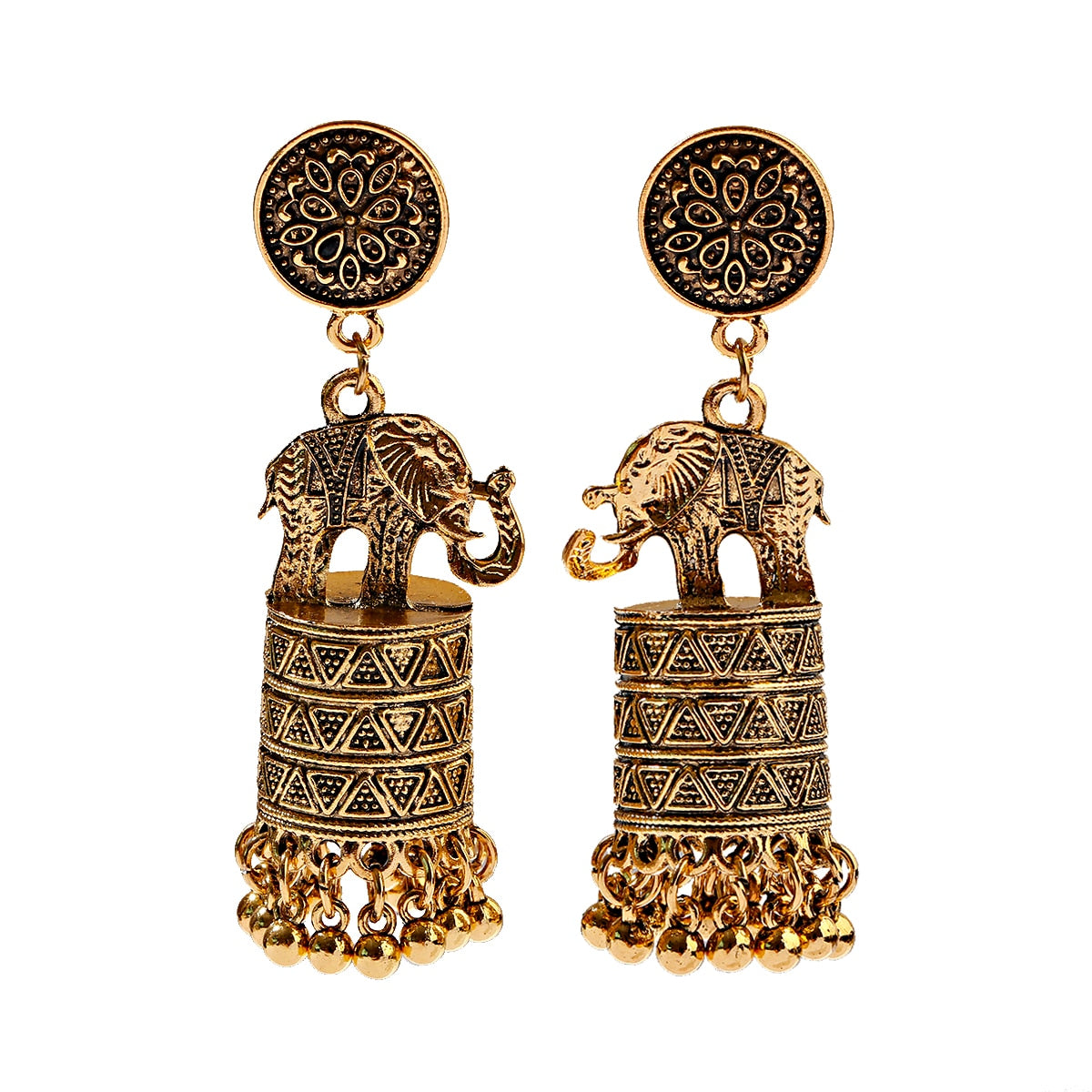 Elephants Tassel Dangle Earrings Gold Silver Color