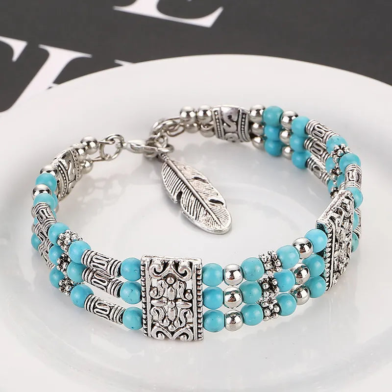 Native Stone Beaded Feather Bracelet