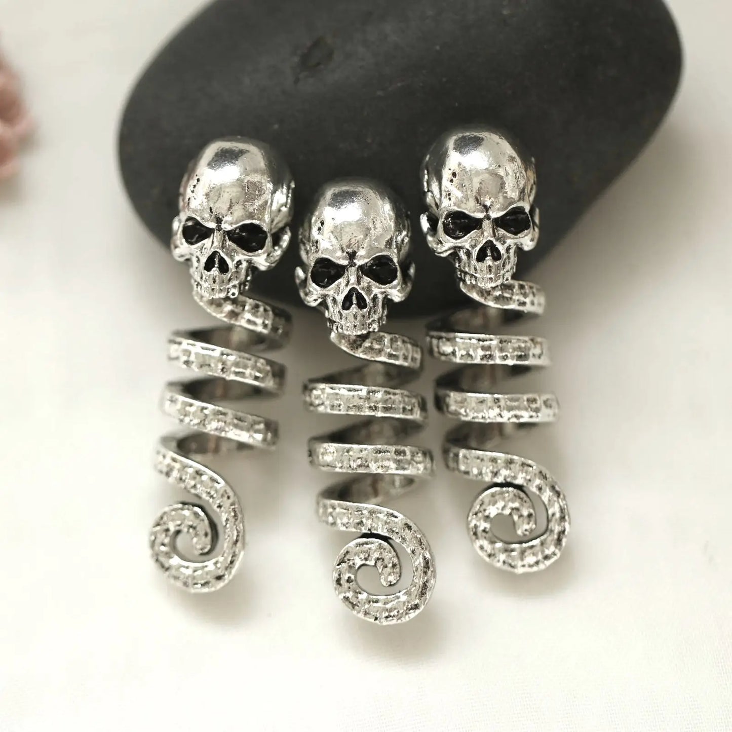 Skull Spiral Sneak Beaded Hair Ring 3items/set