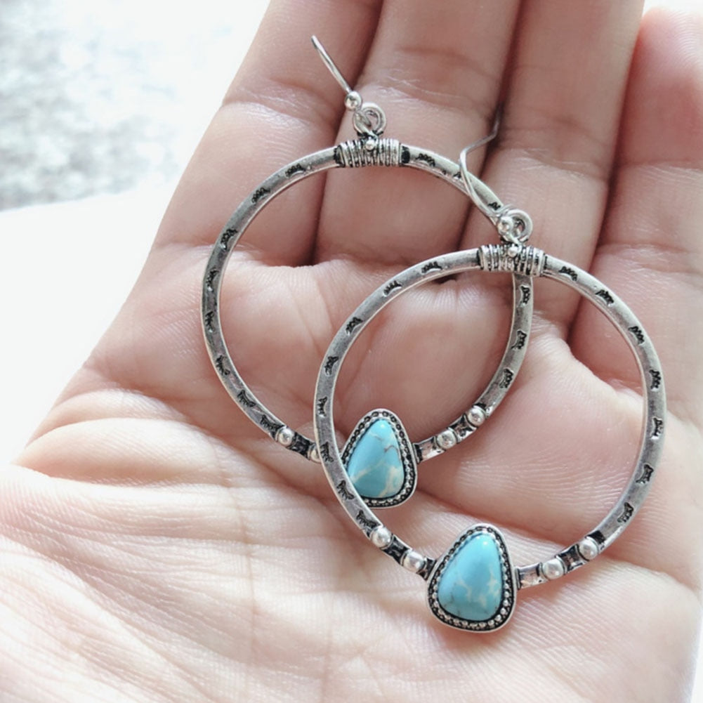Native Boho Blue Turquoise Stone Earrings