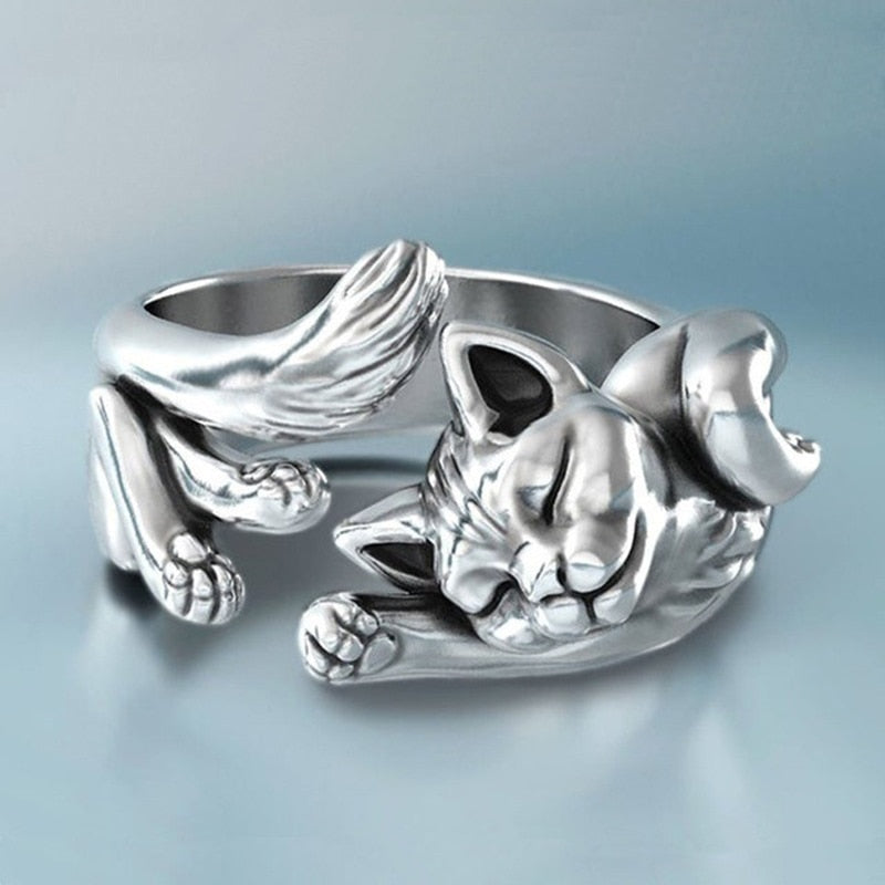 Cute Cat Ring Simplicity Blue Rhinestone Eyes