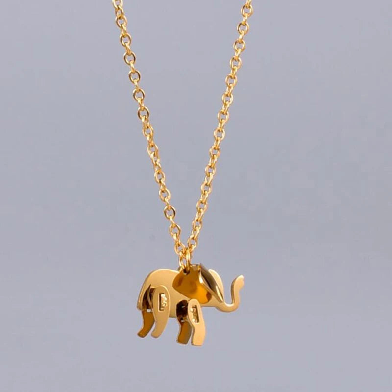 Elephant Pendant Necklace Rose Gold Color Titanium Steel