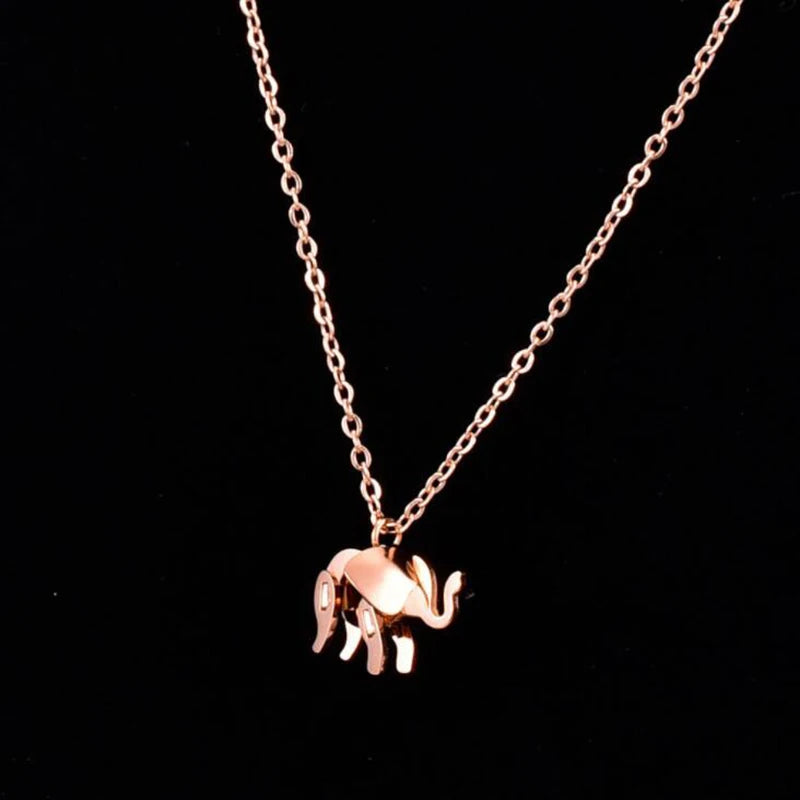Elephant Pendant Necklace Rose Gold Color Titanium Steel