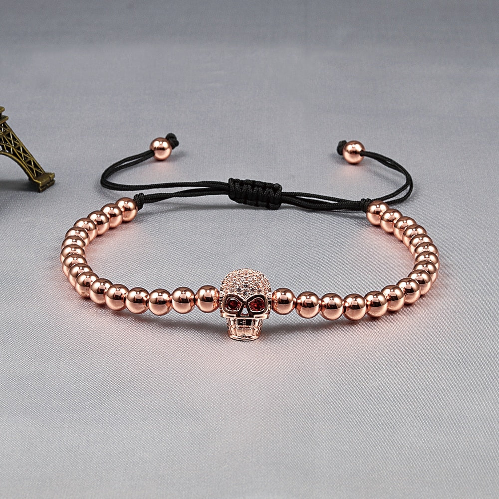 Beads Crystal Adjustable Bracelets Skull Head Punk