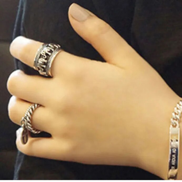 Elephant Silver Color Open Rings