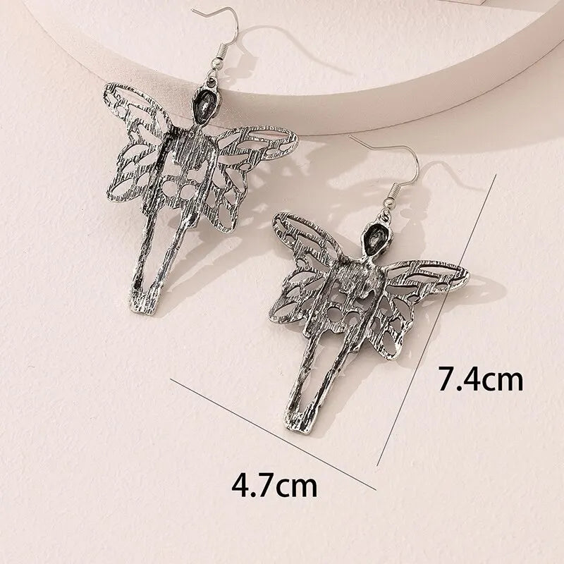 Skull Dangle Angel Wings Drop Earrings