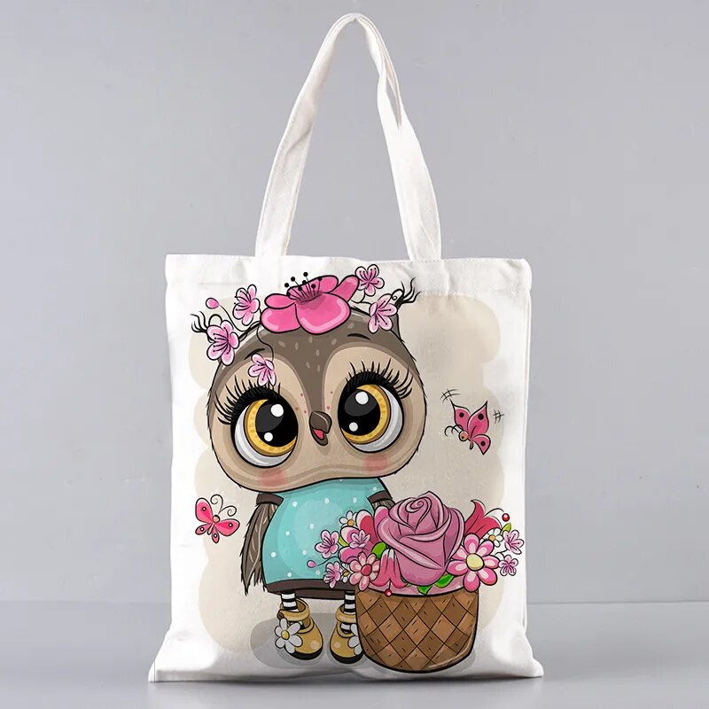 Owl Cute Pattern Canvas Handbag Environmentally Friendly