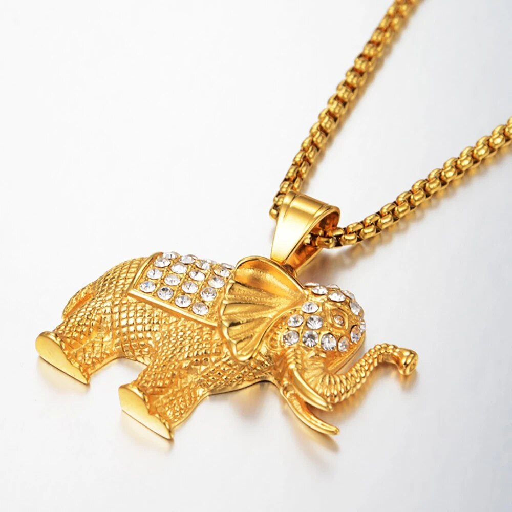 Elephant Pendant Necklace Gold Color Stainless Steel