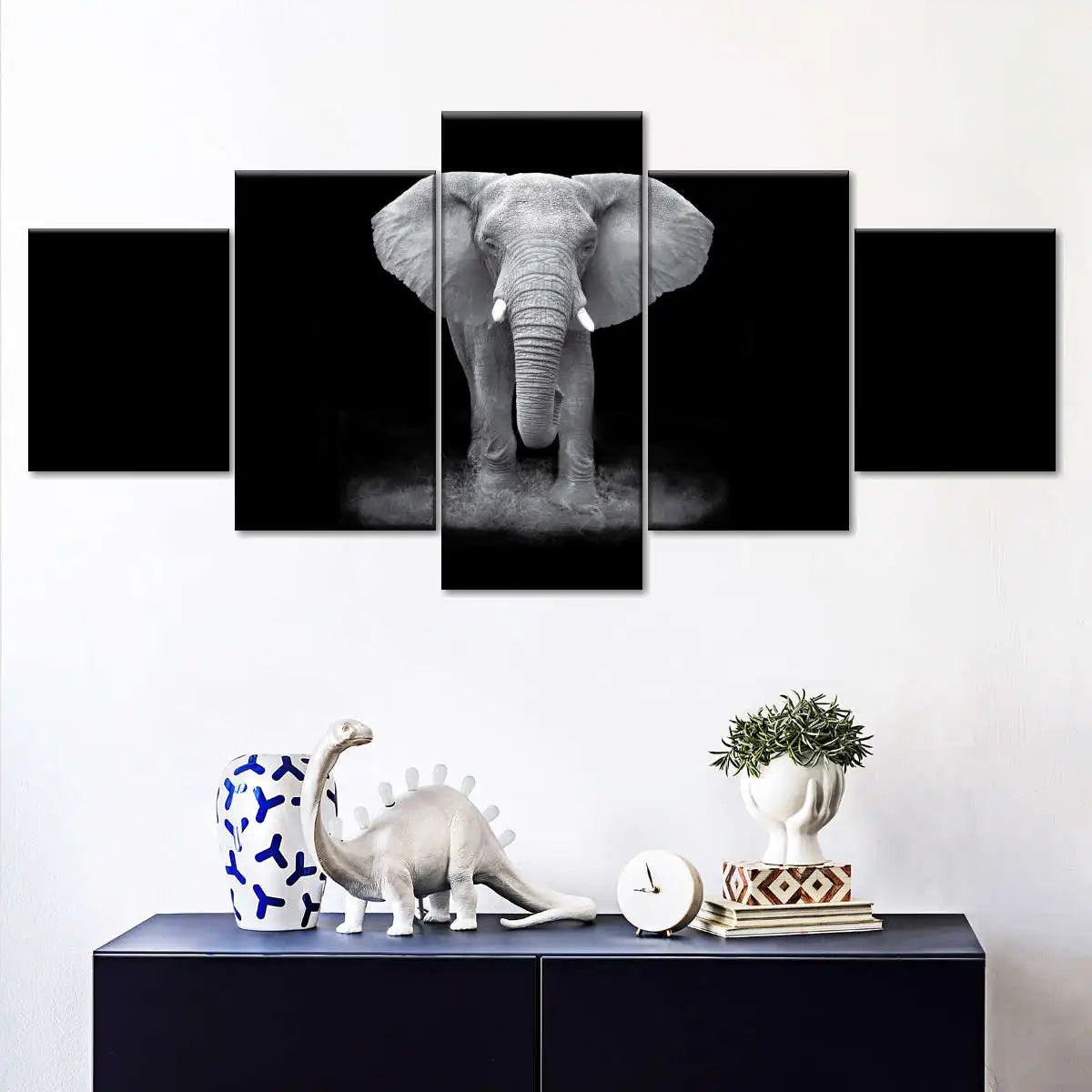 Elephant Sunset Grassland Canvas Painting Prints 5 Piece