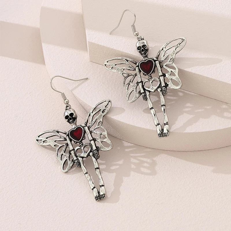 Skull Dangle Angel Wings Drop Earrings
