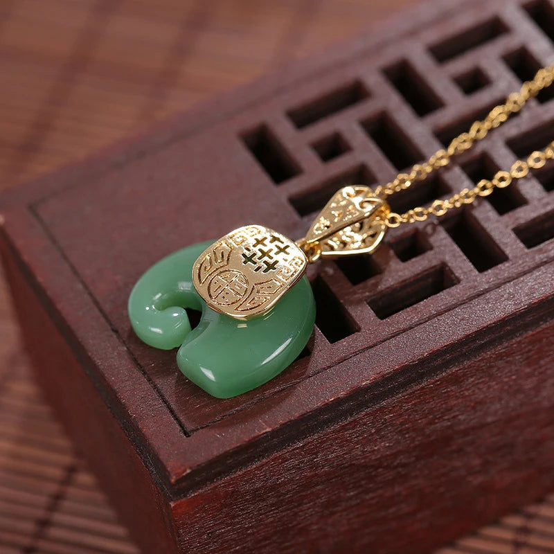 Elephant Pendant 18K Gold Plated Natural Stone Chain Necklace