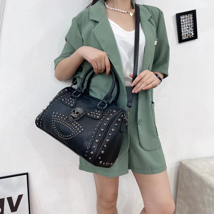 Skull Studded Black Handbags Gothic Rivet