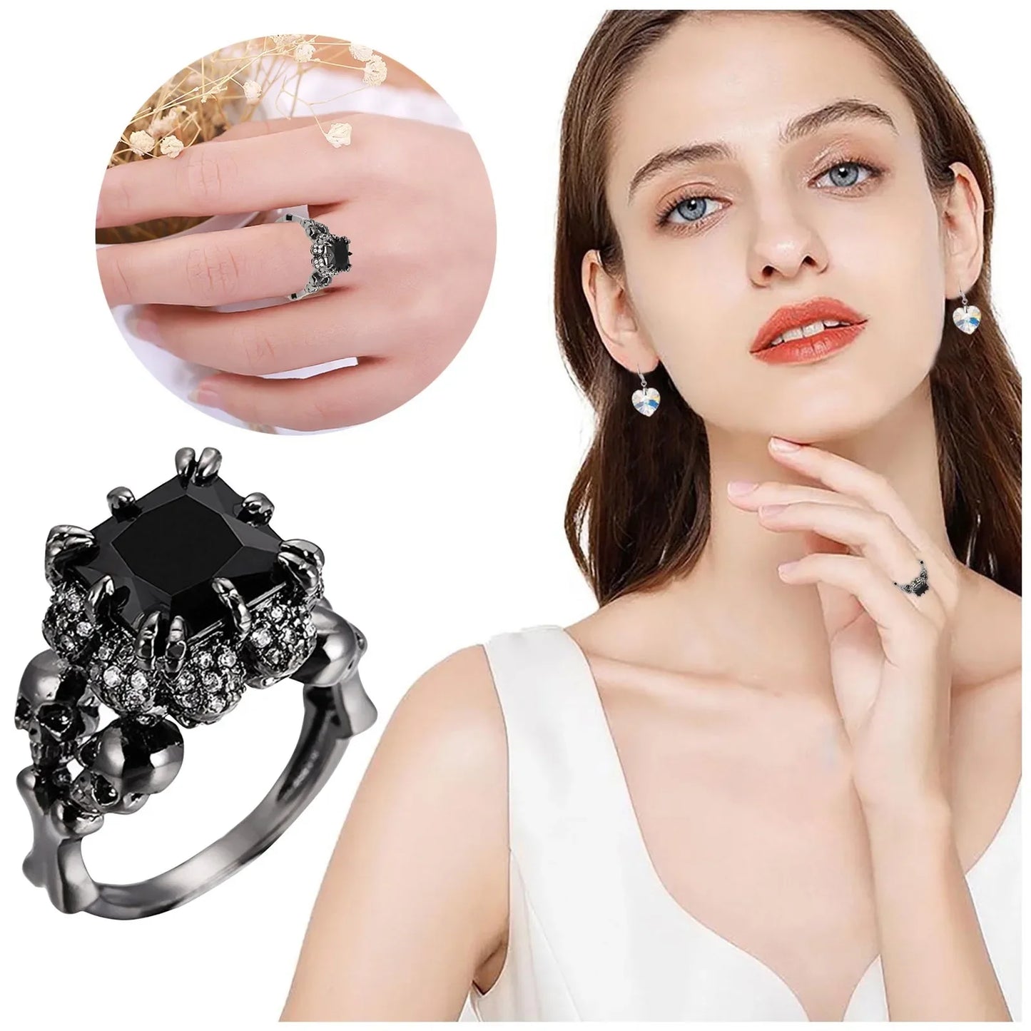 Skull Rings Black Zircon