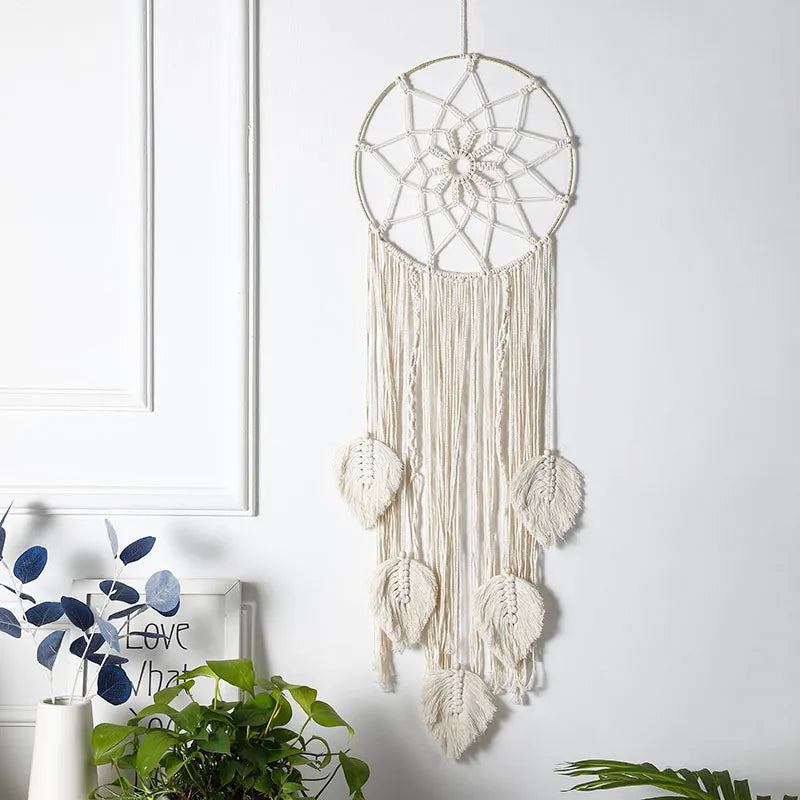 Native Macrame Dream Catcher With Leaf Wall Hanging