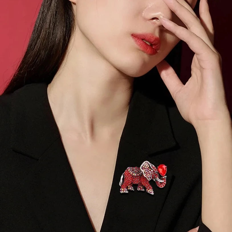 Elephant Rhinestone Brooches Metal