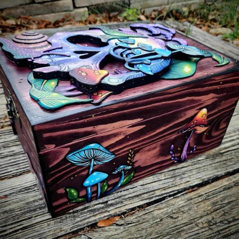 Skull Memory Box Pine Wood Material Storage Box