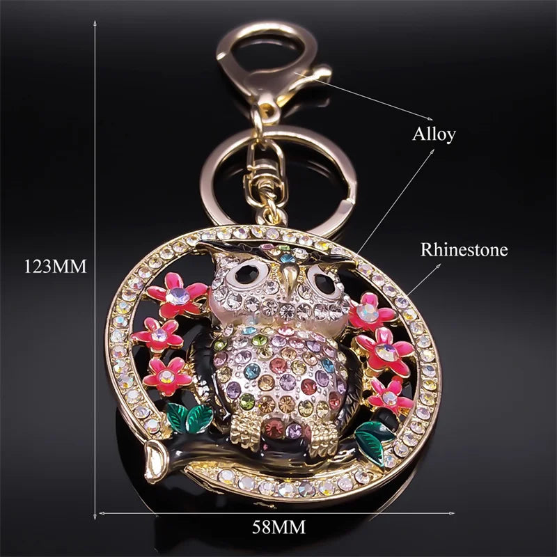 Owl Crystal Branch Flower Keychain