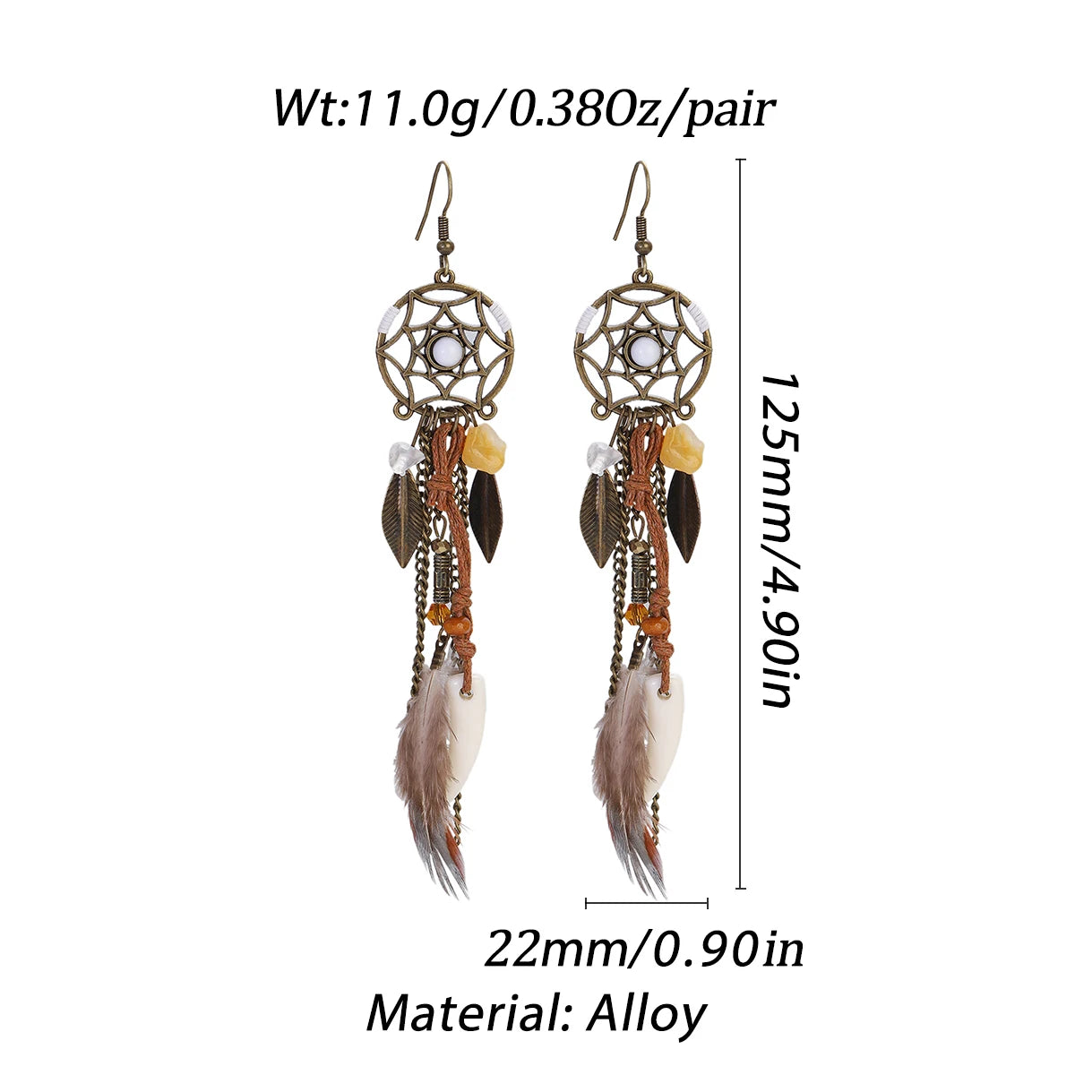 Native Hollow Dream Catcher Feather Tassel Earrings Sets