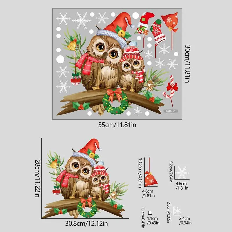 Christmas Owl Window Stickers Self Adhesive