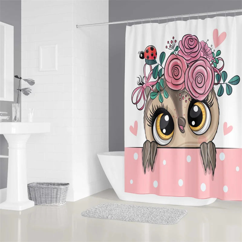 Owl Bathroom Curtains Print Waterproof