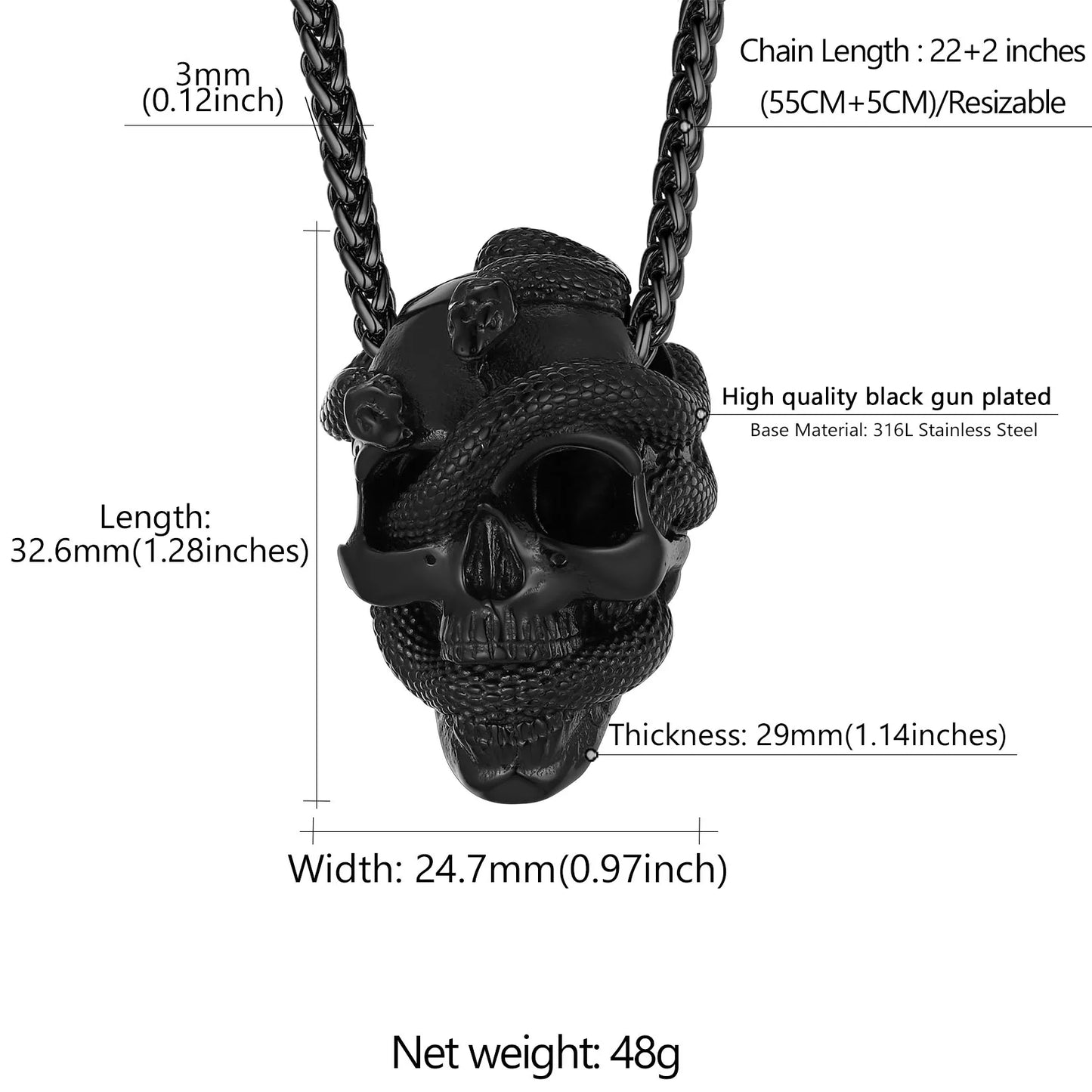 Skull In Snake Stainless Steel  Necklace