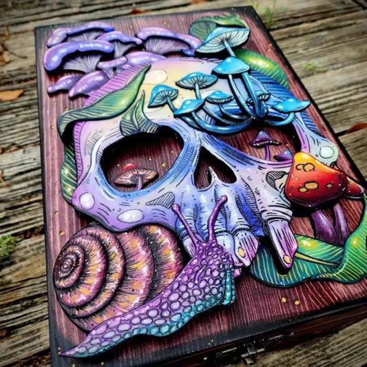Skull Memory Box Pine Wood Material Storage Box