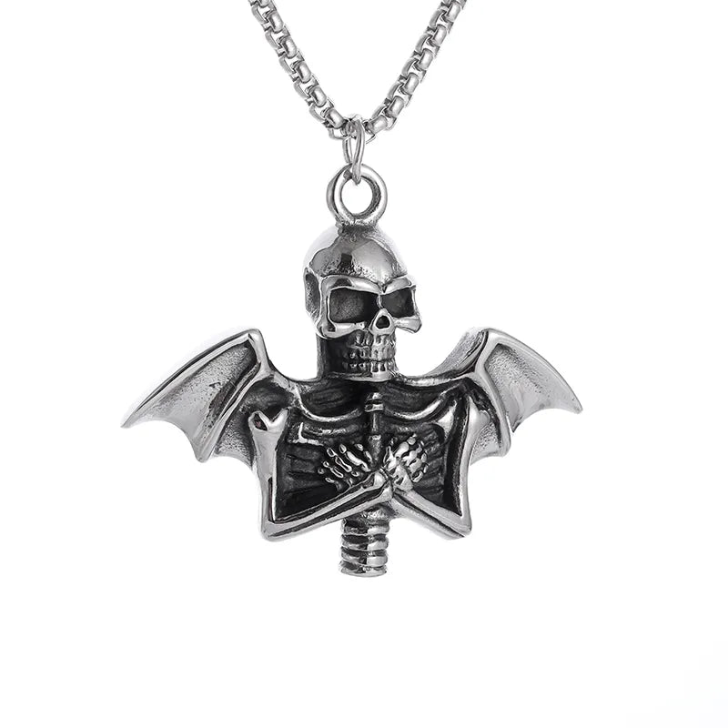 Skull Gothic Bat  Wings Pendant Necklace